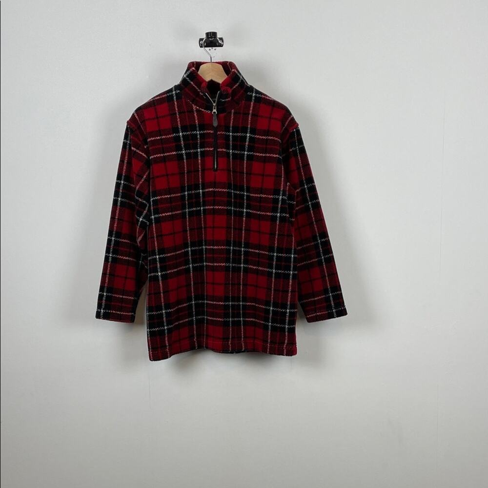 Lauren Ralph Lauren Red Plaid Quarter-Zip Pullover Fleece Women's S Cozy Top